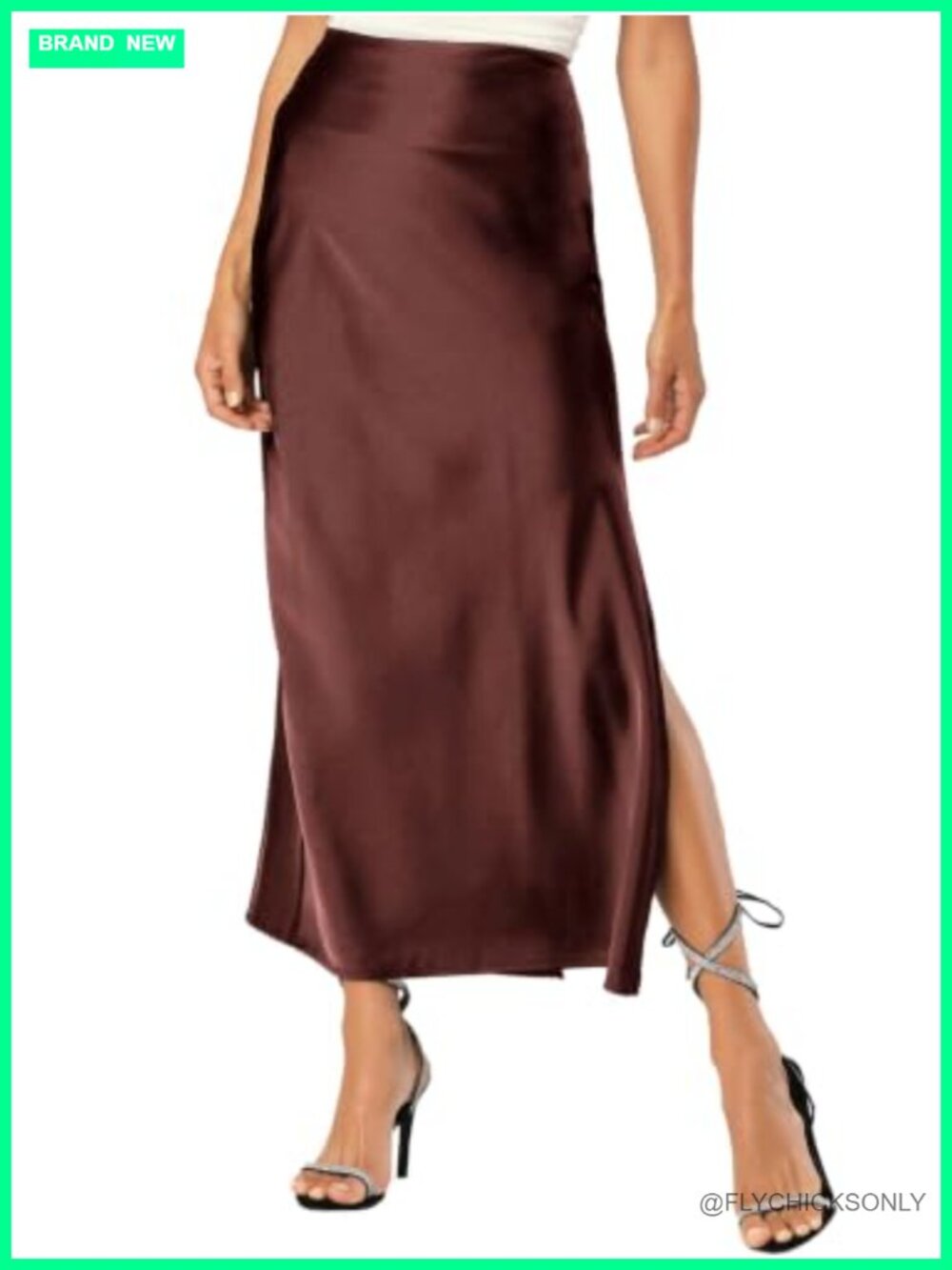 Satin Silk Maxi Slit Skirt Elastic Waistband A-Line Flowy Long Skirt
